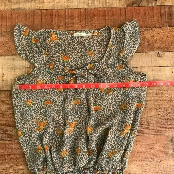 Poetry womens flutter sleeve floral and cheetah print ruched stomach detail top - Picture 5 of 6
